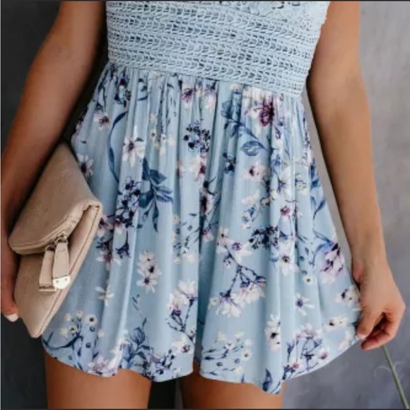 NWT| XL| LUCIA| BABY BLUE FLORAL ROMPER W TIE BACK ACCENT| NEW - Picture 6 of 16